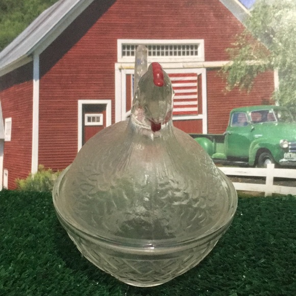 Vintage Indiana glass, Clear glass hen on a nest candy dish, Trinket dish - Picture 2 of 11